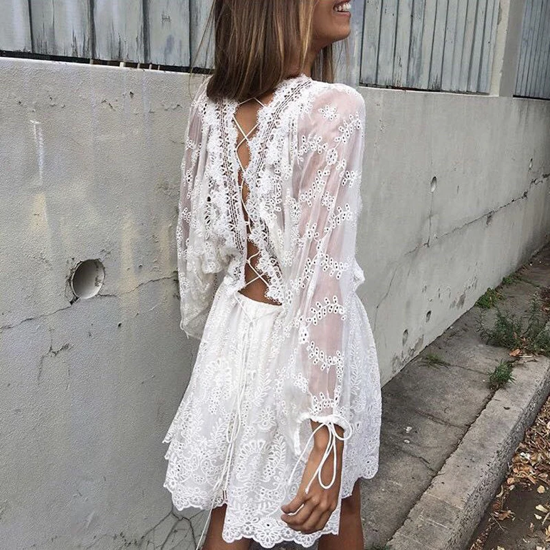 Высокое качество летние платья открытое женское платье с лямкой на шее