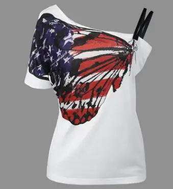 Блузка рубашка плюс размер бабочка один с плечом Сексуальная короткий рукав