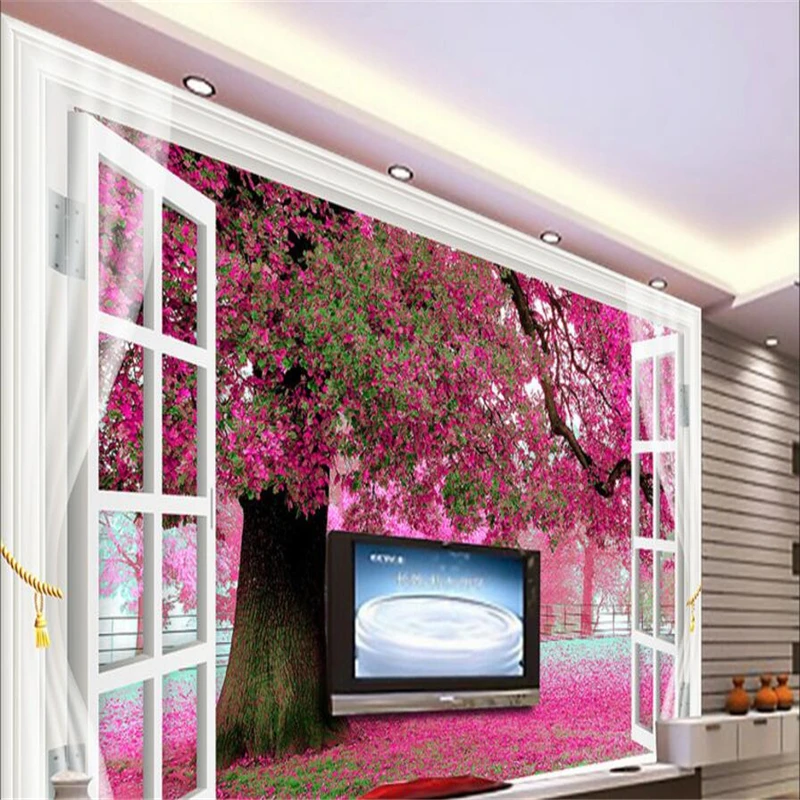 Пользовательские 3d обои Вишневое дерево росписи ТВ фон гостиной спальни