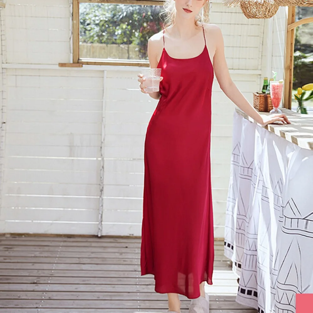 Женская шелковая атласная пикантная Ночная рубашка на бретельках модная длинная