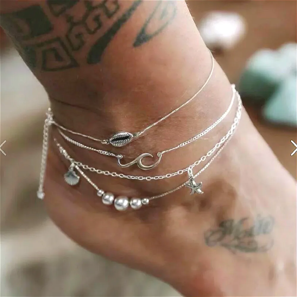 4 шт. в виде Ракушки Морская звезда модный браслет на ногу многослойный ног