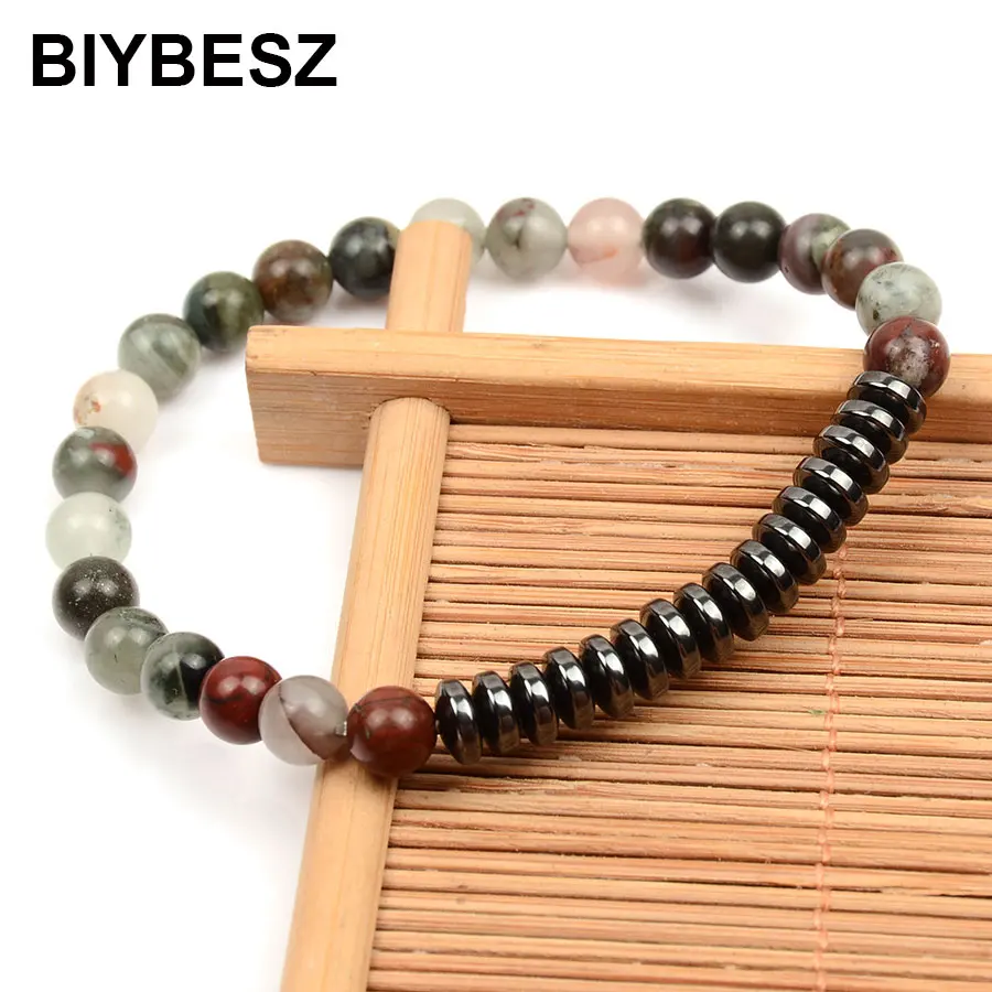 Мужской браслет с натуральным камнем крови классический из гематита | Украшения