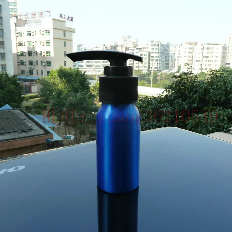 Алюминиевая синяя бутылка 30 мл с черным пластиковым насосом для лосьона и