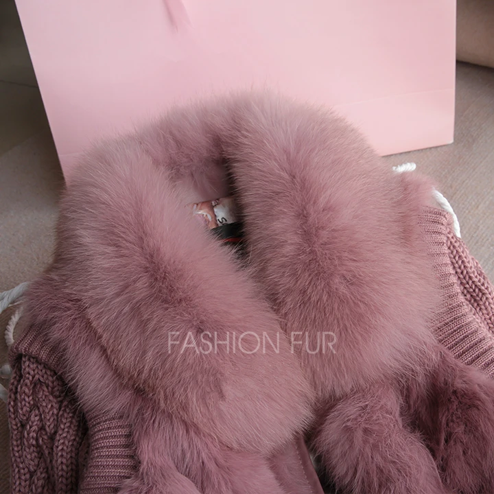 High-End Fashion Brand Ladies Warm Fur Coat 2019 New Winter Collar Knitted Long-Sleeved Rabbit Outwear CH291 | Женская одежда