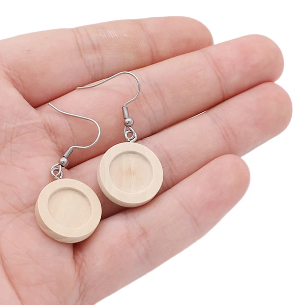 Wood color Aiovlo 20 шт./лот пустое дерево основа для кабошона для серег и крючков из нержавеющей стали серьги настройки подходят 12 мм для Diy ювелирных изделий - Цвет: Wood color