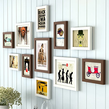 Wood Photo Frame 11 шт. в скандинавском стиле из натурального дерева Фоторамка черно-белого цвета, дешевые деревянные настенные художественные фоторамки набор для гостиной - Цвет: Wood Photo Frame