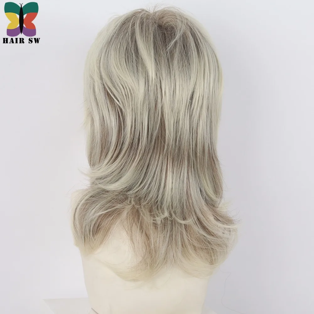 Женский парик со светлыми темными корнями средней длины с каскадными слоями|medium