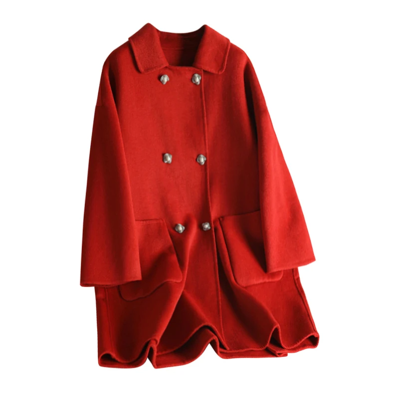 

Anti-season on sale double-sided wool overcoat for women 2019 no liner medium long cashmere doll collar slim temperament