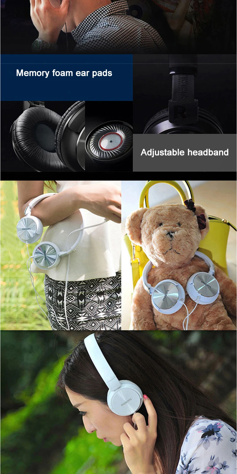 Philips SHL3065 проводные наушники с микрофоном шумоподавление провод управление оголовье дизайн для Xiaomi huawei официальный тест