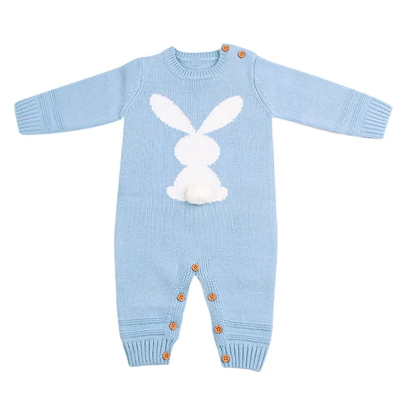 0-24M Newborn Baby Cute Knitted Rabbit Tail Patchwork Romper For Baby Boys Girls Weave Long Sleeve Jumpsuit Outfits Clothes  images - 6