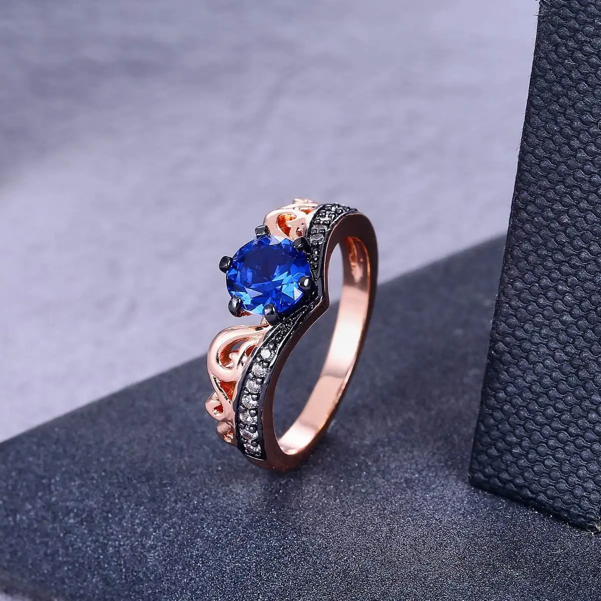 ZHE FAN Blue Engagement Rings Women AAA Cubic Zirconia Love Jewelry Black Rose Gold Color 2 Tone Plate Christmas Gifts | Украшения и