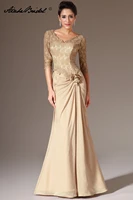 formal womens dress elegant half sleeve champagne lace chiffon mother of the bride dress vestido novia