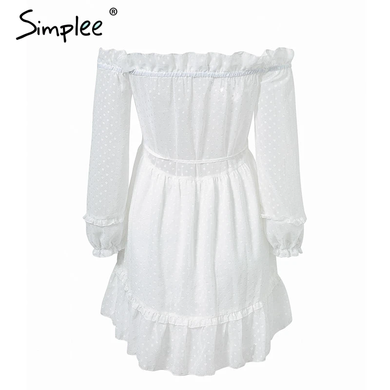 Simplee с открытыми плечами рюшами длинным рукавом Белое Платье женское сексуальное