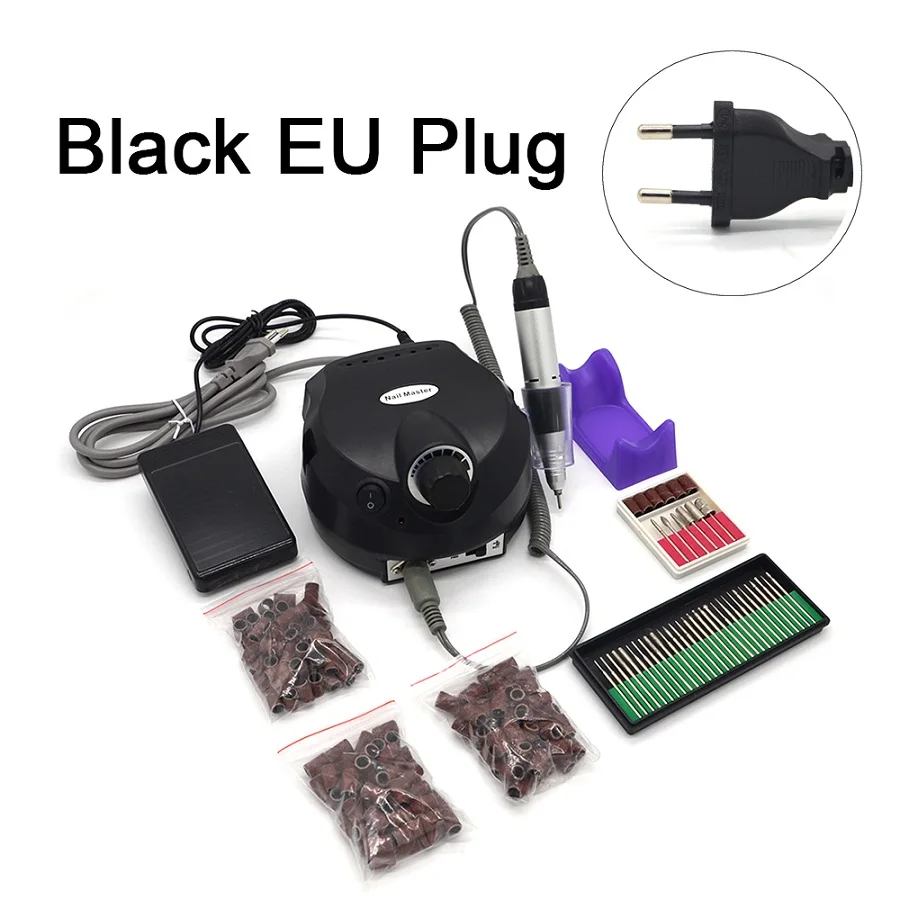black EU plug 30 150 Черные инструменты для ногтей, электрический сверлильный станок для ногтей 35000 об/мин, оборудование для дизайна ногтей, маникюрный набор, пилочка для ногтей, сверло, шлифовальная лента, аксессуар - Цвет: black EU plug 30 150