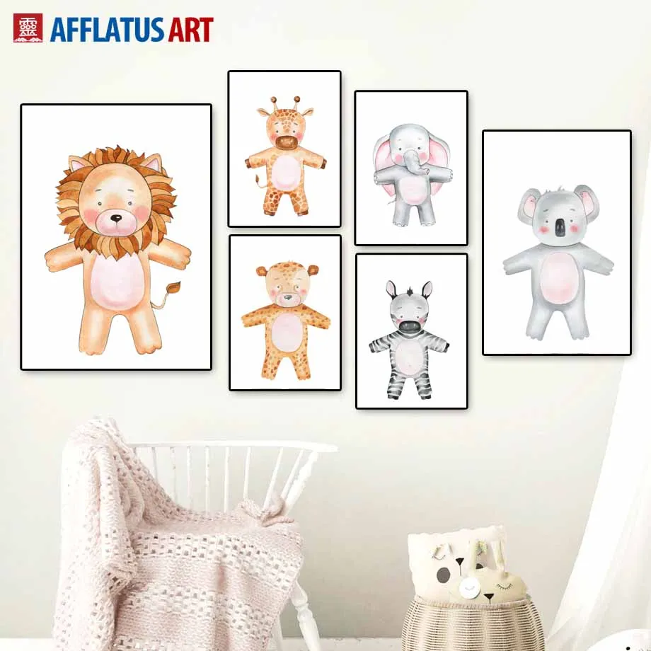 Мультфильм Лев Зебра коала медведь Жираф Животные скандинавские постеры и