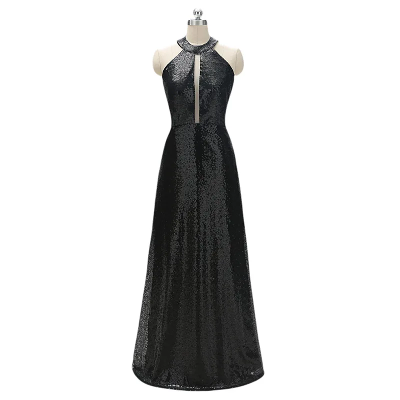 Новое Стильное вечернее платье 2019 черное в европейском и американском стиле с блестками для выпускного