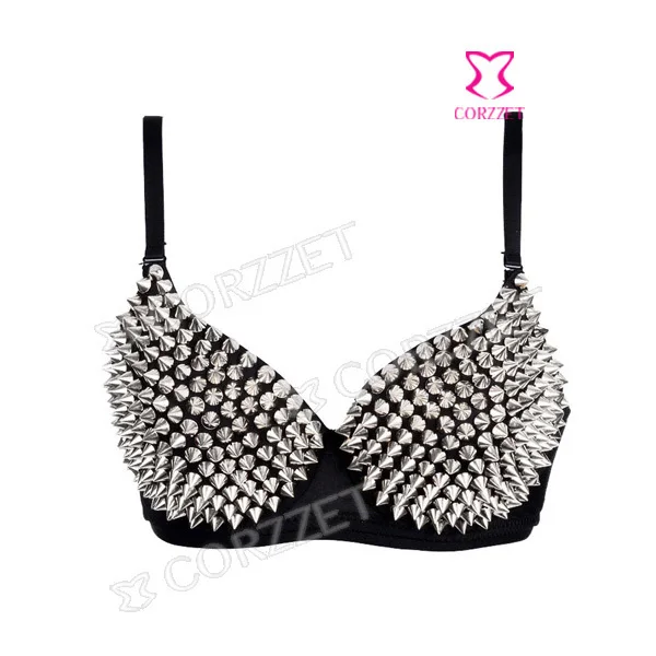 

Womens Sexy Gold Silver Tone Metallic Punk Gathers Spike Studs Rivets Bra Bralet 32 34 36 38 40 B Cup New 2014 Fashion Clubwear