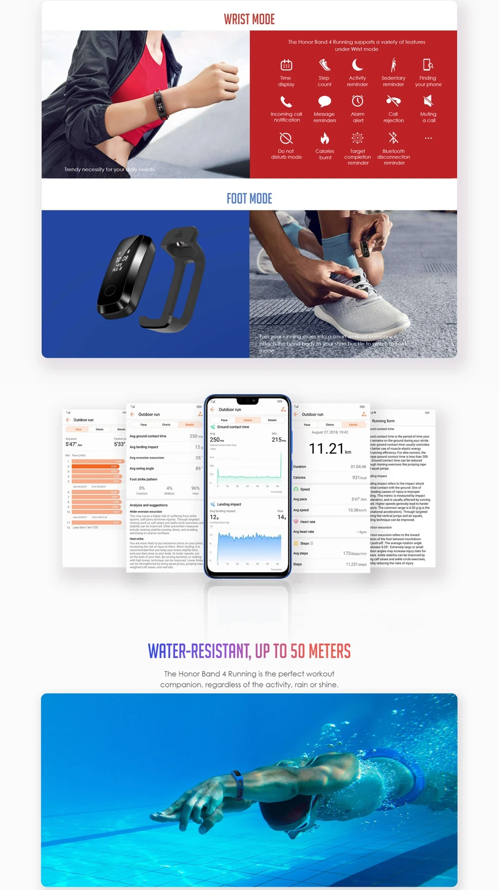 huawei Honor Band 4 версия для бега смарт-браслет с пряжкой для обуви Land Impact Sleep Snap Monitor
