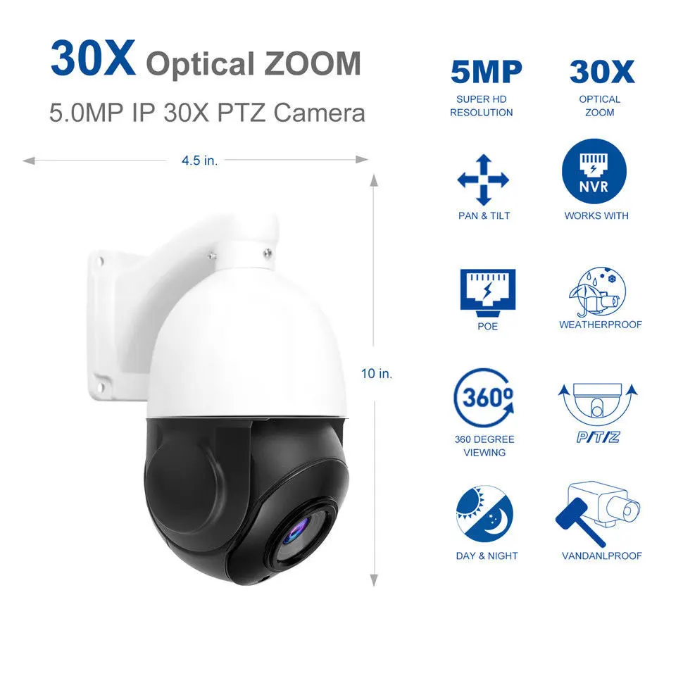 POE PTZ IP камера 5MP Super HD 2592x1944 панорамирование/наклон 30x зум скорость купольная камера s H.264/H265 Совместимость с Onvif 48 В POE NVR комплекты