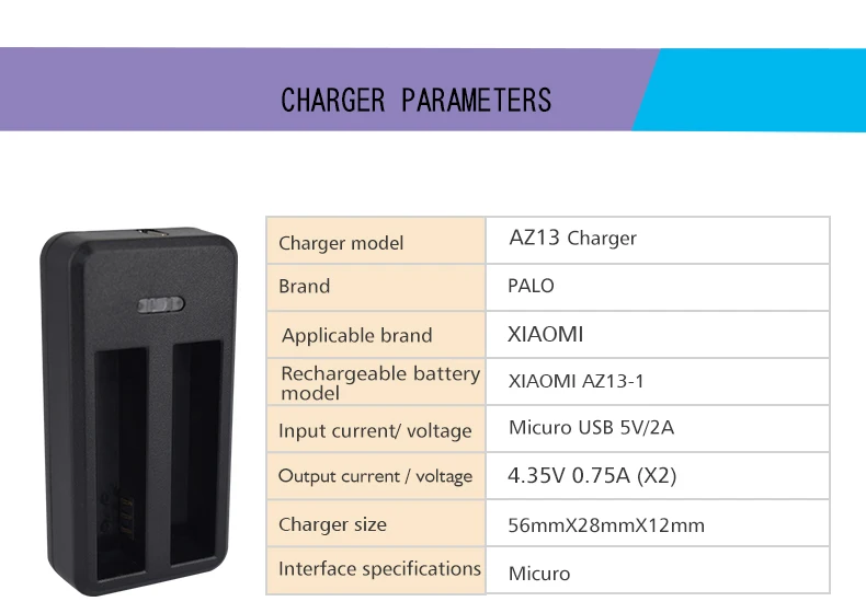 PALO 4 шт. AZ13-1 AZ13 батареи 3,7 в 1010 мАч литий-ионная Цифровая батарея для Xiaomi Yi аксессуары для экшн-камеры+ USB зарядное устройство