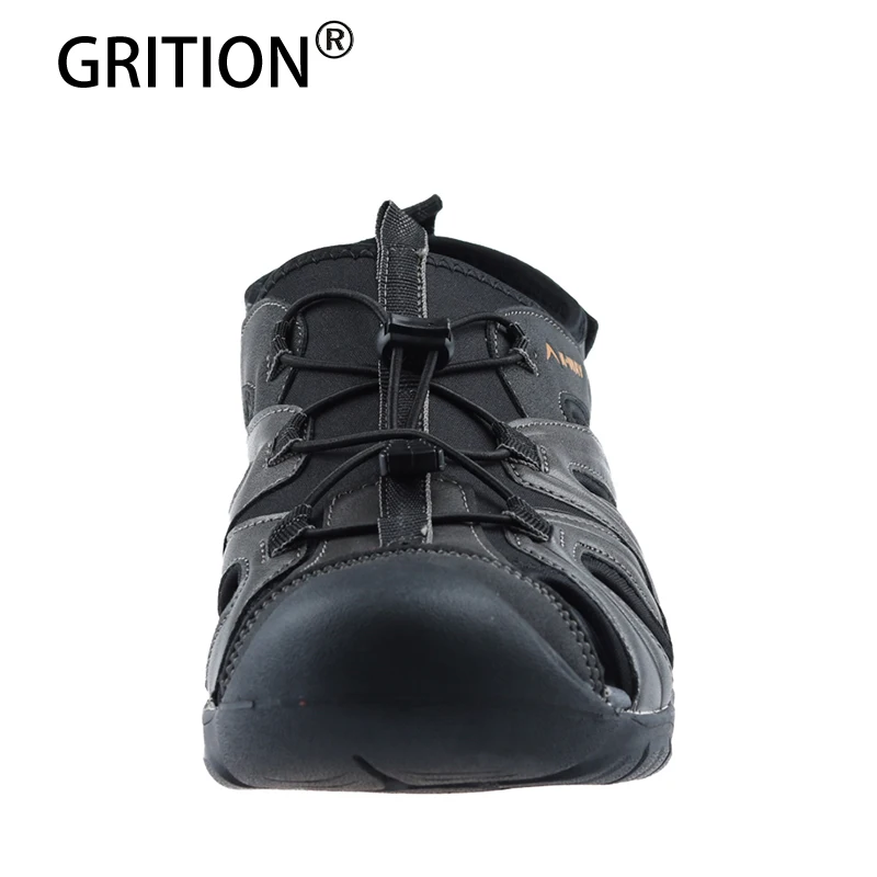 GRITION Men Shoes Summer Lightweight Close Toe Flat Beach Sandals Leather Quick-drying Trekking Casual Shoes Outdoor Big Size 46