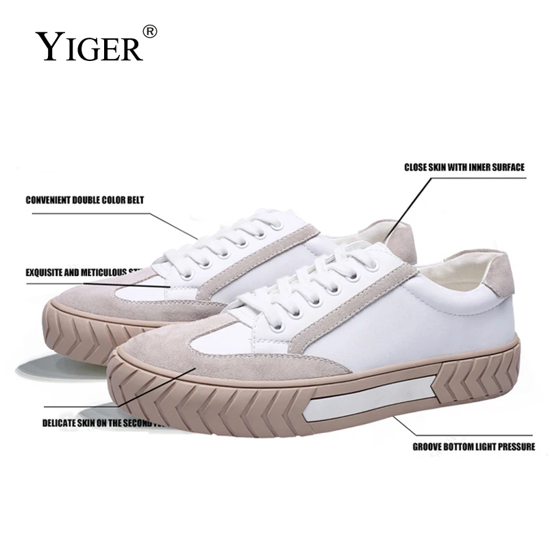 Кроссовки YIGER мужские из коровьего спилка повседневная обувь на шнуровке дышащие