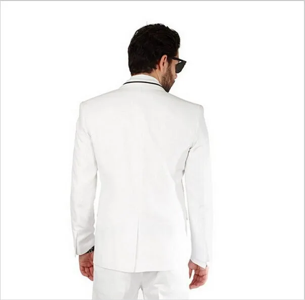 New Men suits Custom man Slim Fit White Tuxedo Fashion Suit with Modern Black Trim Handsome Man suits(jacket+pants+tie) | Мужская одежда
