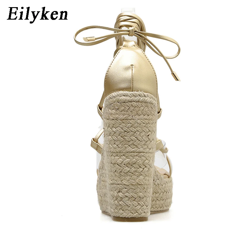 Eilyken/Новинка 2021 года Женские босоножки цвета шампанского и золотого Черные