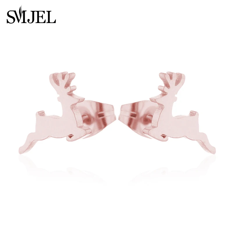 Rose GED088 SMJEL украшения Рождество гвоздики Дерево Серьги Милый лось животное серьга с оленем нержавеющая сталь ювелирные изделия для женщин девочек подарок на год - Окраска металла: Rose GED088
