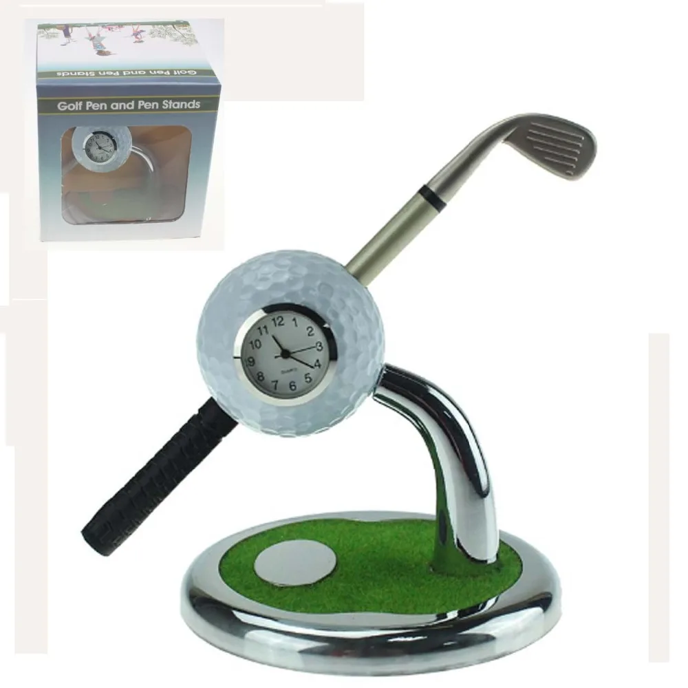 CRESTGOLF Golf Подарочный мяч для гольфа дизайнерская настольная подставка для ручек с ручкой в форме мини-клуба и часами аксессуары для гольфа