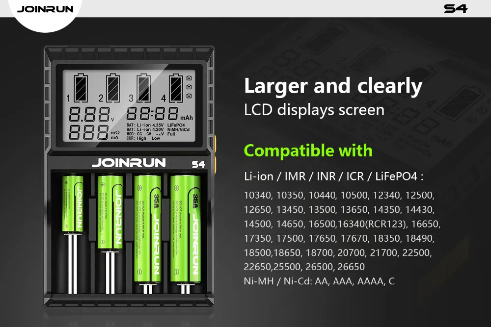 Joinrun N1 N2 S4 18650 литий-ионная батарея зарядное устройство для 18650 14500 16340 26650 Ni-MH AAA AA литий-ионная умная батарея зарядное устройство