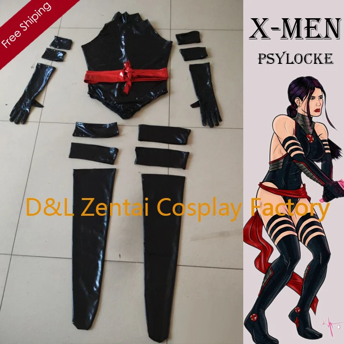Бесплатная доставка DHL настоящий сексуальный X Men Psylocke Elizabeth костюм braddock черный