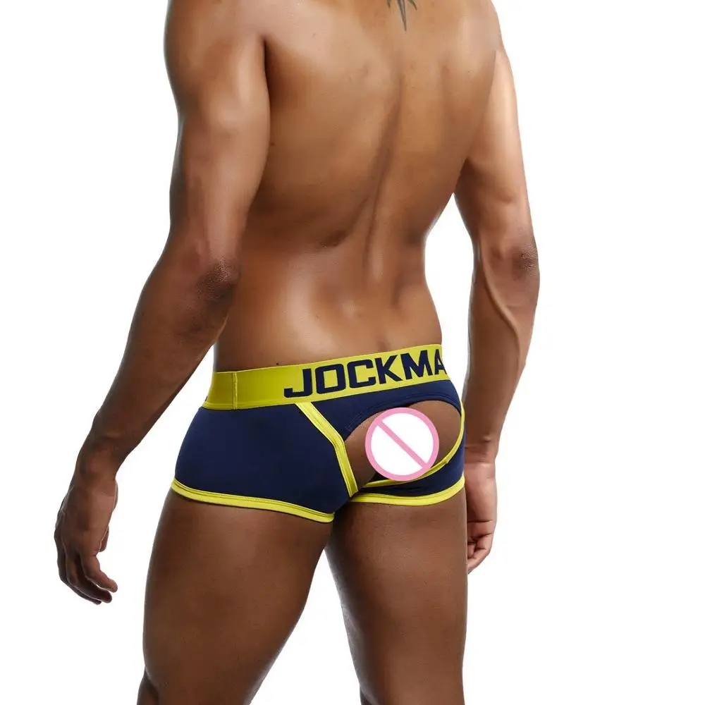 Navy Blue Бренд JOCKMAIL, мужское нижнее белье, боксеры, шорты, открытая спина, ягодицы, хлопок, сексуальное, открытая спина, гей, мужское нижнее белье, JockStrap cuecas, Гей Трусы - Цвет: Navy Blue