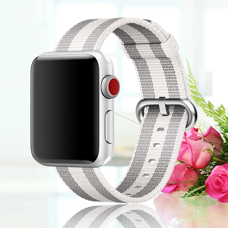 White Stripe Браслет для apple watch, 44 мм, группа 5, 4, 3, 2, 1, тканый нейлоновый ремешок для iWatch, 40 мм, цветной узор, классическая пряжка - Цвет ремешка: White Stripe