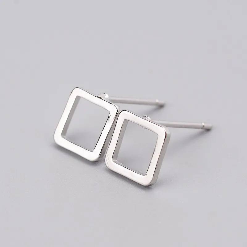 Silver Hollow Square Большой J.W Мода 3 цвета Т-образная круглый кулон покрытый Треугольники прямоугольные серьги в виде геометрических фигур маленькие серьги-гвоздики ювелирные изделия в стиле минимализма - Окраска металла: Silver Hollow Square