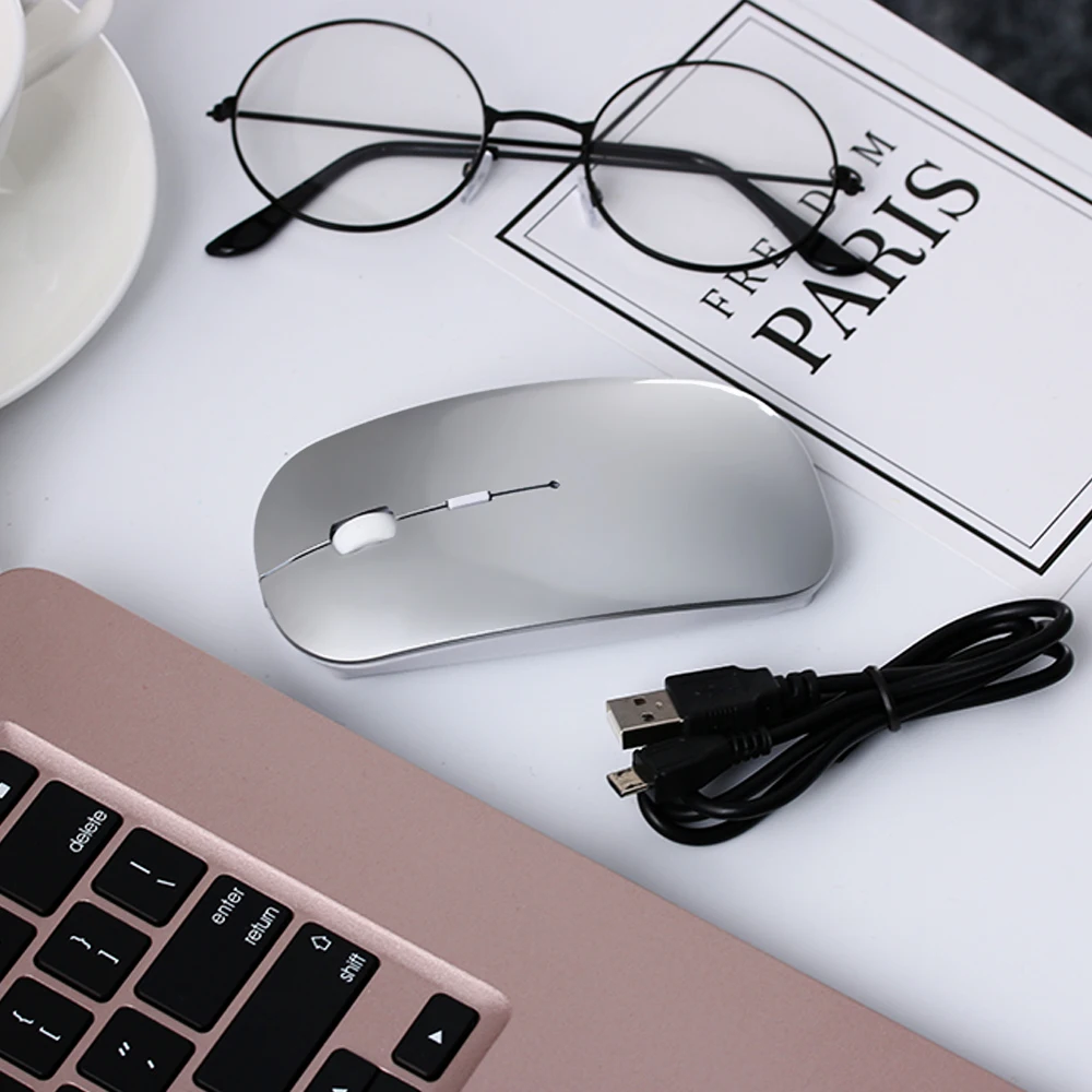 Ультра тонкий перезаряжаемые Беспроводная bluetooth-мышка Тихая Кнопка USB Оптический мыши Компьютерные с зарядный кабель для компьютера портативных ПК