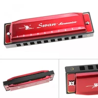 10 holes tone c key red harmonica diatonic blues harp mouth organ reed musical instrument stainless steel for beginner