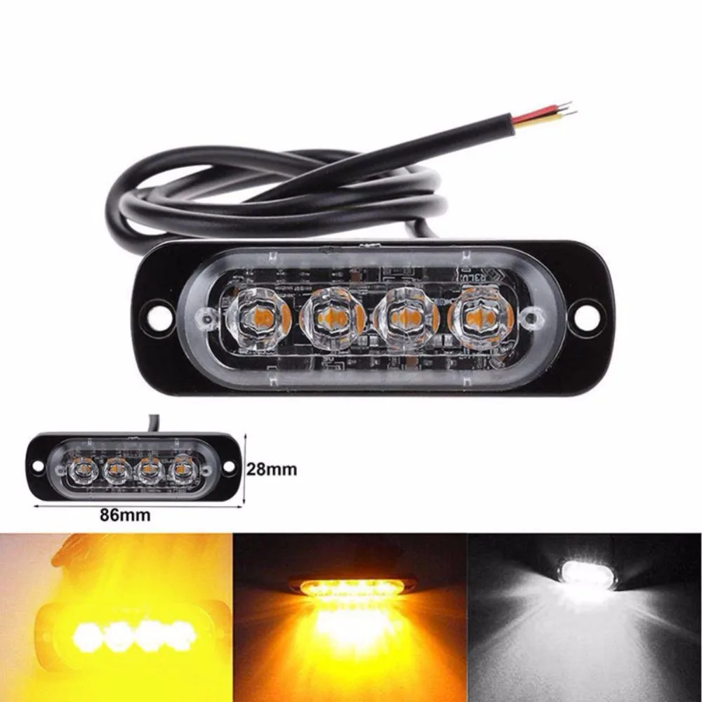 

12V-24V 4 LED Strobe Warning Light Strobe Grill Flashing Breakdown Emergency Light Car Truck Beacon Lamp Amber Traffic Light