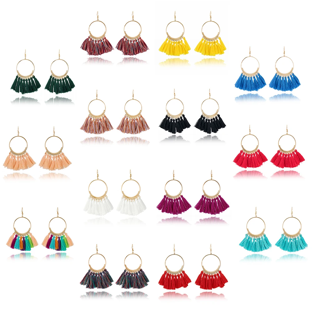BXW New Fashionable Tassel Circle Earrings Female Bohemia Handmade Retro Long Eardrop Girl's Gift | Украшения и аксессуары