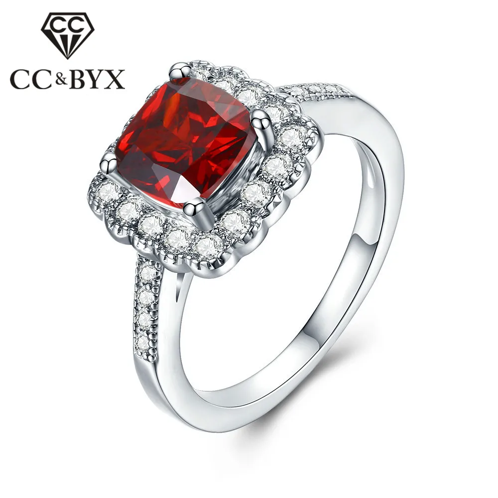 Кольца на средний палец с большим красным камнем блестящие Квадратные