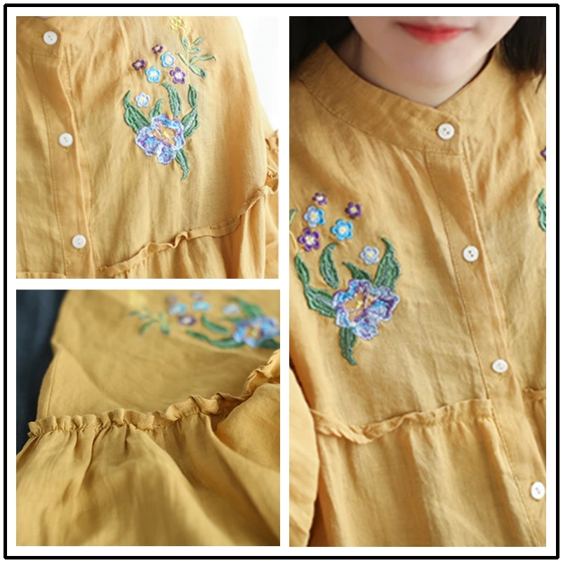 2018 Spring New Embroidery Long Sleeve Women's Shirt Loose Big Size Cardigan For Women Top Female Cotton Linen Blusa Feminina |