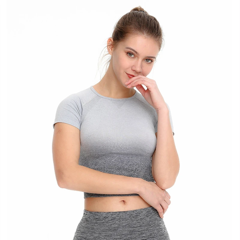 

Модный укороченный топ для фитнеса, футболки для женщин, бесшовные топы для тренировок, эластичные дышащие топы, женские майки