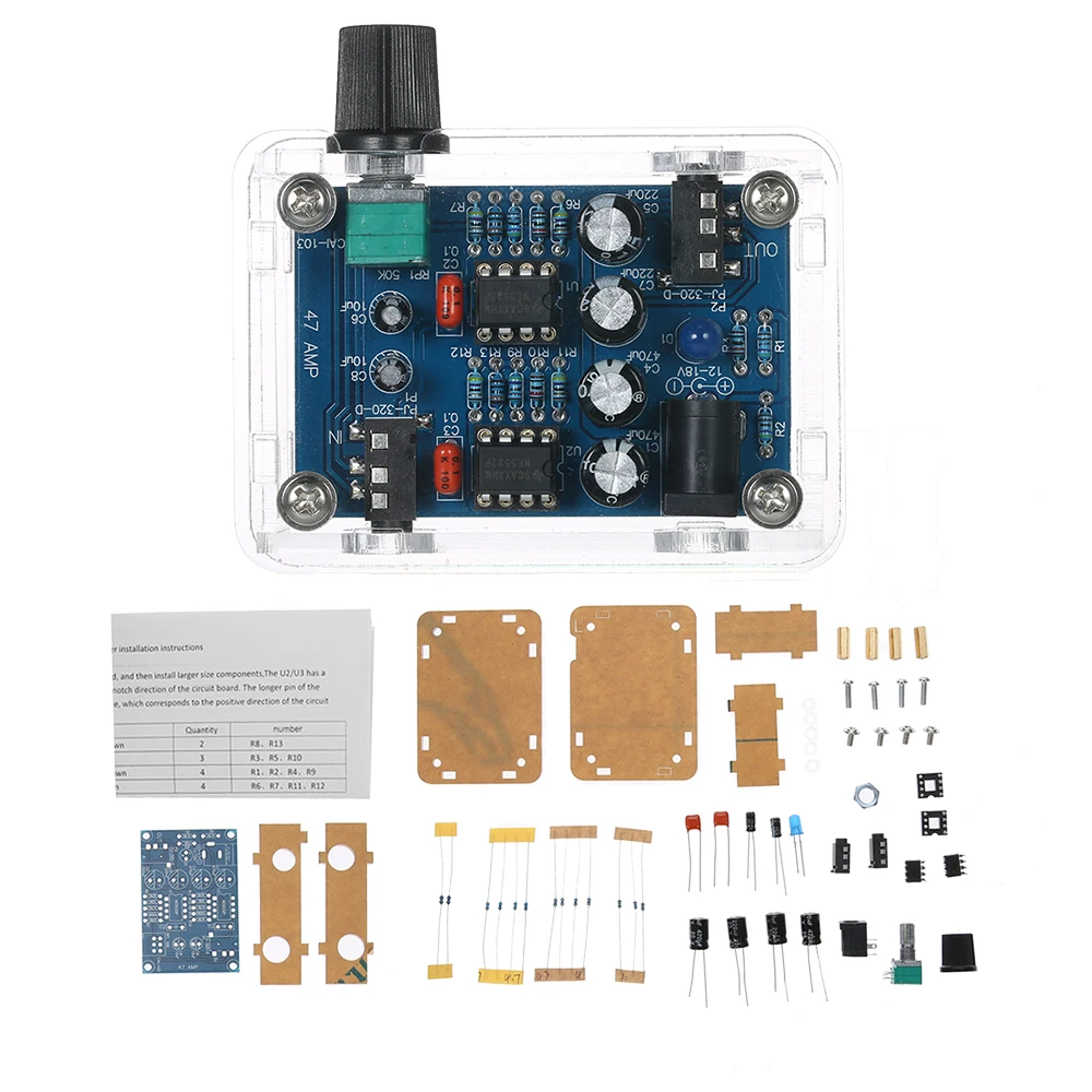 47 Amp NE5532 Hi-Fi Headphone DIY Amplifier Kit with Transparent Housing DC9V-18V good sound quality | Инструменты