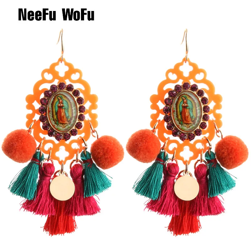 NeeFu WoFu Drop Hairball Long Earrings Resin Big Earring exaggeration Tassel Large Brinco Ear Oorbellen wholesale | Украшения и