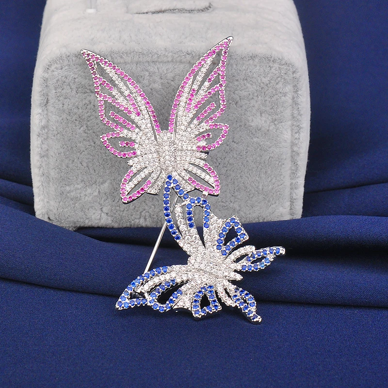 YAN MEI Siamese Butterfly Brooches Silver Plated Zirconia Corsage Breastpin Lapel Pins Fashion Jewelry Accessories GLX0176 | Украшения и
