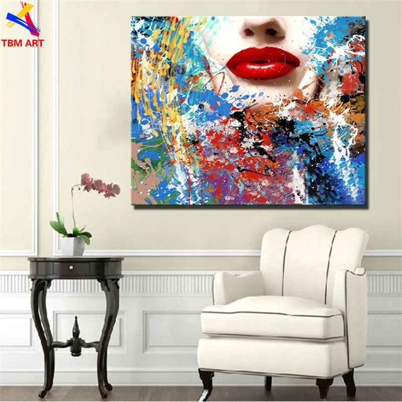 Картина с красными губами ручная роспись современная абстрактная картина маслом