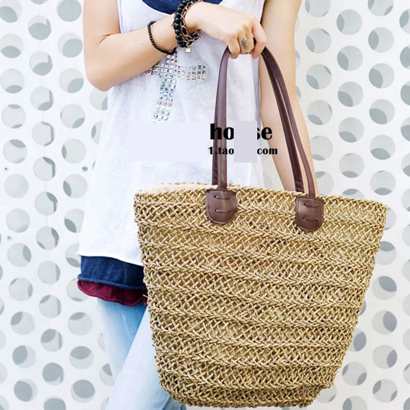 Женщины Лето Винтаж Богемия Стиль Леди Сумки Ротанга Соломы Extra Large Пляжные Плеча