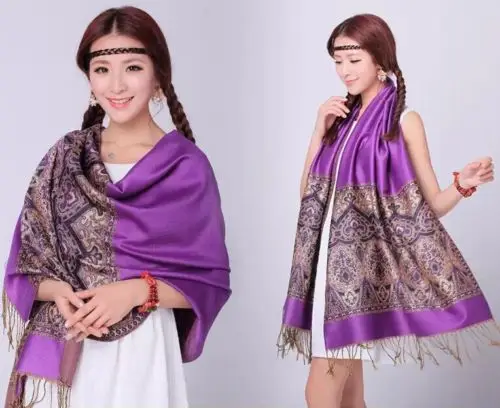 Фиолетовые пашмины 100% кашемировые женские шарфы пейсли цветочный стиль палантин