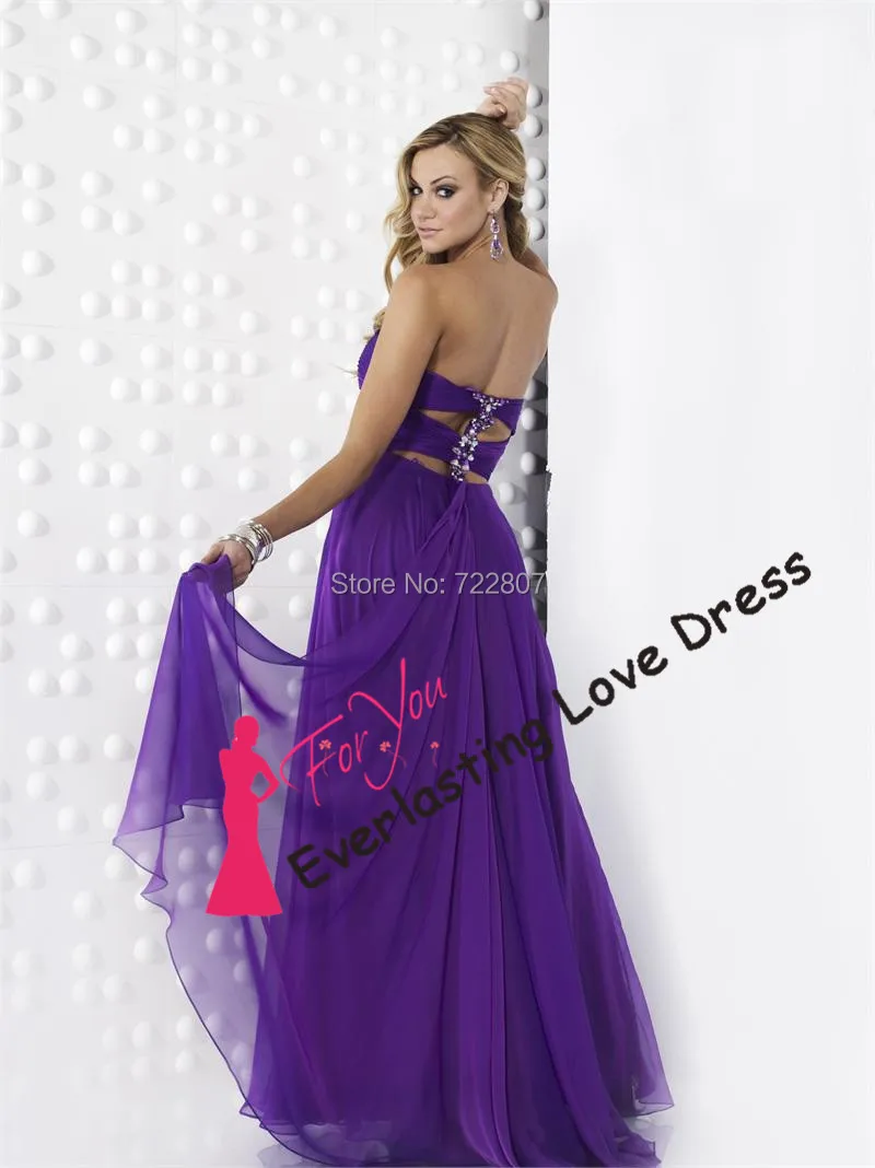 Sweetheart Neckline Beading A-line Cutout Back Elegant Chiffon Floor Length Purple Evening Dresses vestidos de fiesta formales | Свадьбы и