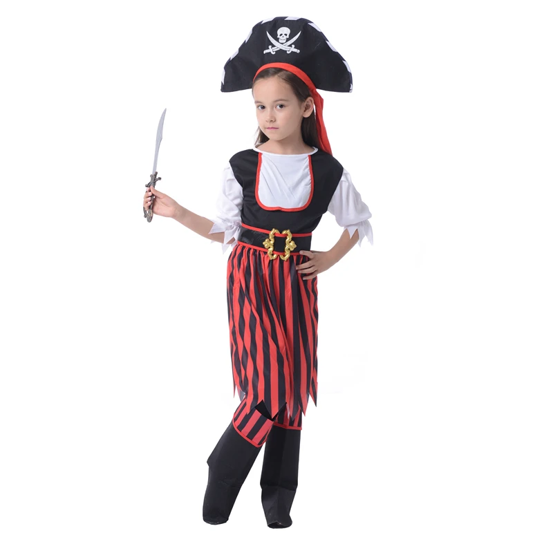 Halloween Striped Girls Skirts Performance Costume Children Cosplay Pirate Clothing Kids Pary Fashion Show Sets With Hat | Тематическая